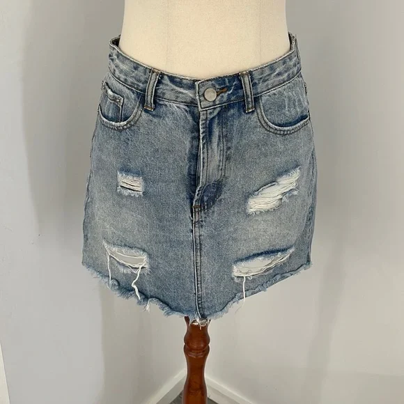 VALLEYGIRL Size 10 distressed denim skirt ripped style ALine - Picture 1 of 4